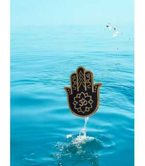 Rewelacyjna Broszka Ręka Fatimy W Kolorze Złoto-Czarnym