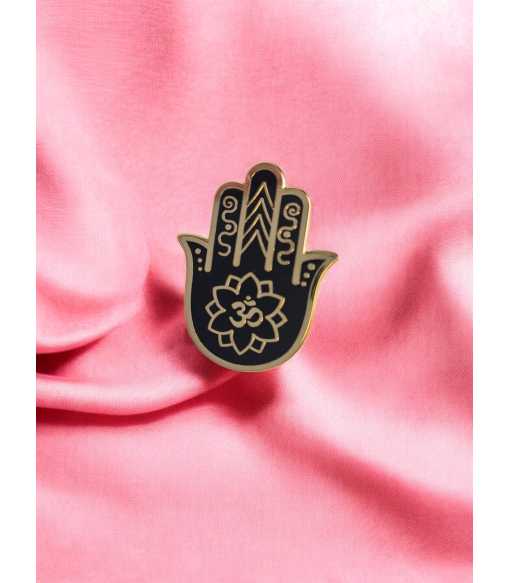 Rewelacyjna Broszka Ręka Fatimy W Kolorze Złoto-Czarnym
