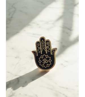 Rewelacyjna Broszka Ręka Fatimy W Kolorze Złoto-Czarnym